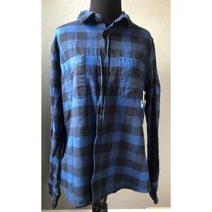 Oakley blue/black plaid custom fit button up flannel men's size medium